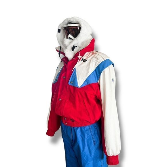 ASICS 80s Vintage Ski Jacket, Red and Blue Colour Block, Medium - Picture 2 of 11